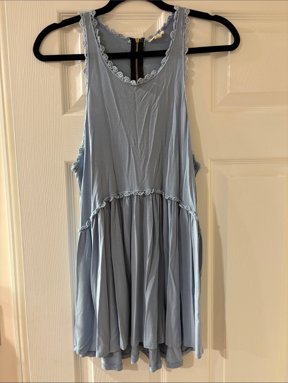 POL Light Blue Scallop Trim Sleeveless Top